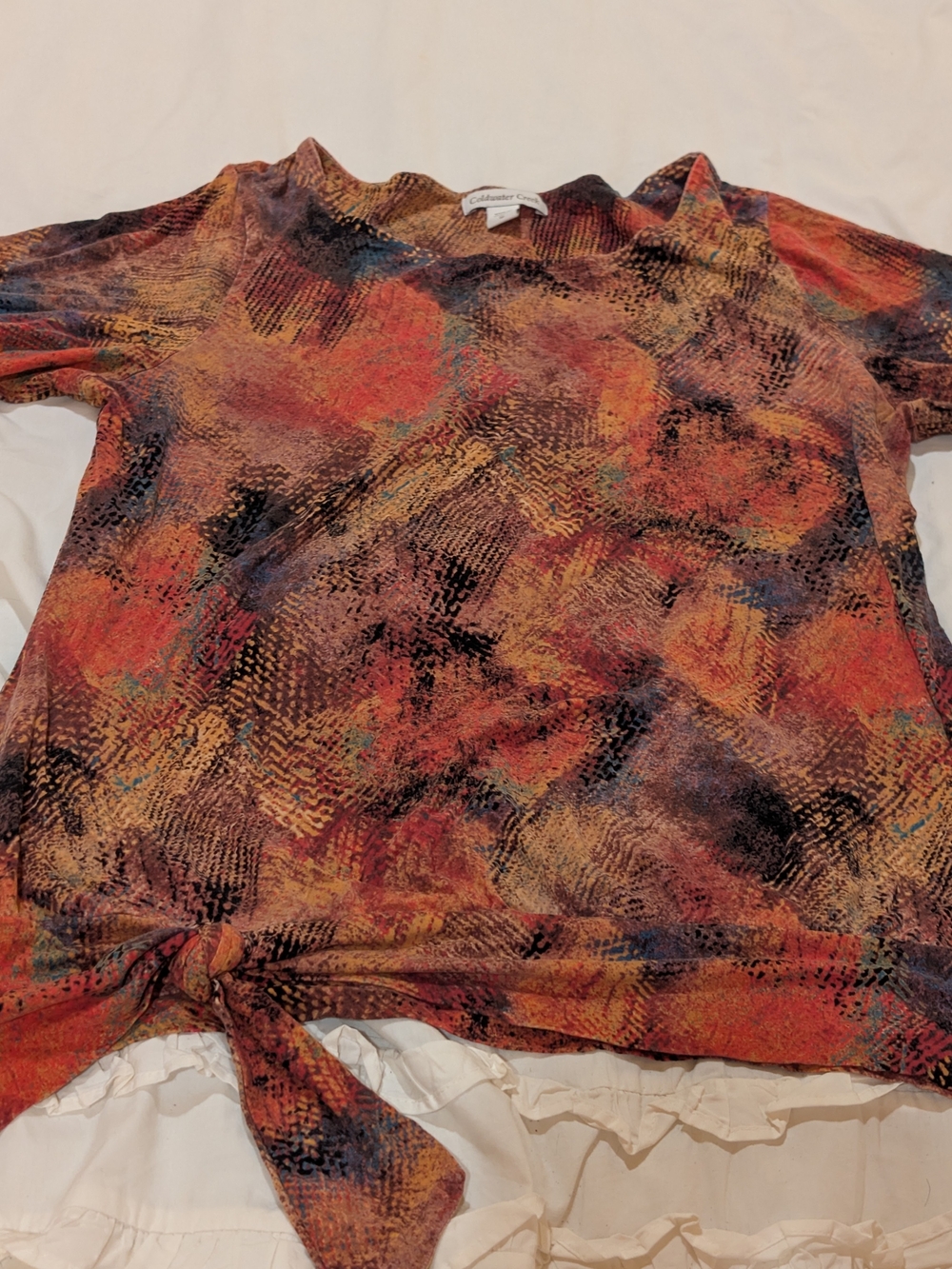 Coldwater Creek Women's Sz 16 XL Tie-Hem Printed Top - Autumn Multi